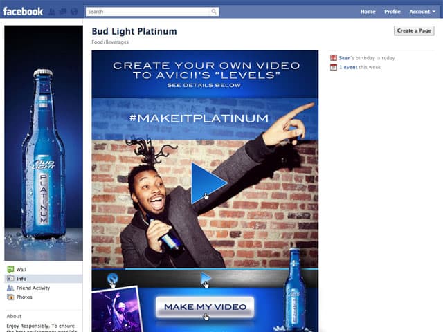 Bud Light Platinum ~ Facebook Fan Page